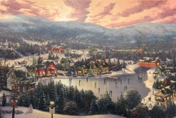 Artworks in 150 Subjects Painting - Sunset on Snowflake Lake TK Christmas